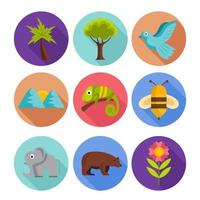 Nature Flora and Fauna Icon Set vector