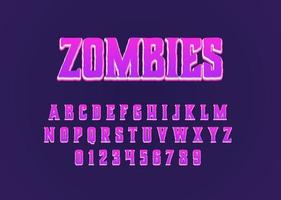 Zombies cartoon movie style vector font alphabet uppercase and number