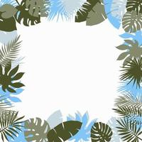 Frame with tropical leaves in green and blue. vector