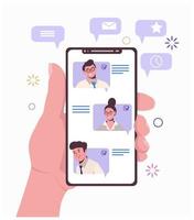 A smartphone with a list of contacts. Chatting with friends vector
