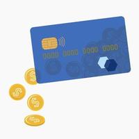 Bank card with drop-down coins. Flat illustration on a banking theme vector