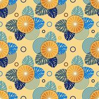 Seamless pattern with oranges and leaves of tropical plants vector