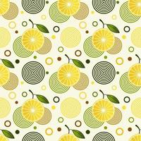 Seamless pattern with sprinkled lemons and simple geometric shapes vector
