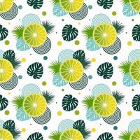 Seamless pattern with lemons and leaves of tropical plants vector