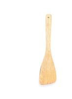 Wooden spade of frying pan on white background photo