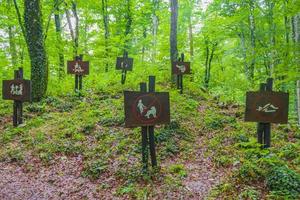 señales de prohibición en el bosque parque nacional de los lagos de plitvice croacia.