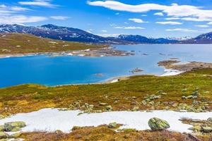 Vavatn lake panorama landscape boulders mountains Hemsedal Norway. photo