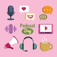 conjunto de plantillas de iconos de día de podcast vector