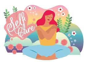 girl with red hair self care concept vector