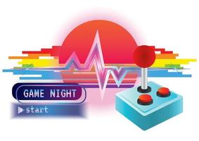 retro sunset and old joystick background vector