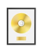 Golden CD with label in frame on wall vector