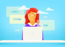 Web developer working via internet. 3d style cute illustration vector