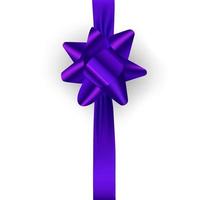 Violet ribbon with bow on white vector