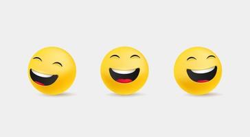 Emoticons in cute 3d style vector set isolated on white. Laughing