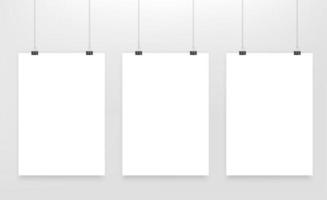 Three white blank A4 paper lists hanging on a wall vector