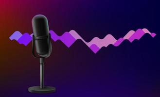 Modern microphone with abstract vawes. Vector banner