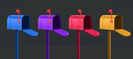 Different color mail boxes vector set