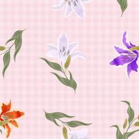 Seamless pattern lily flowers on pink pastel background. vector