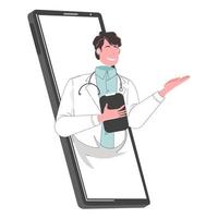 médico dando consulta a través de internet vector