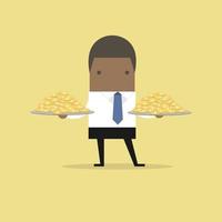 African businessman serve money coin on the plate. vector