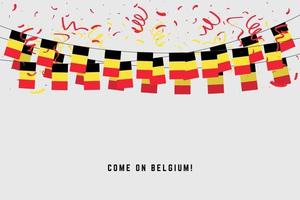 Belgium garland flag with confetti on gray background. vector