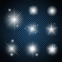 Set of Glowing Light Stars with Sparkles Vector Illustration