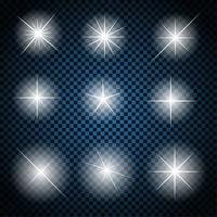 Set of Glowing Light Stars with Sparkles Vector Illustration