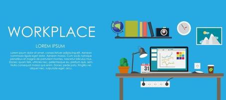 Workplace. Vector illustration. Flat computing background.