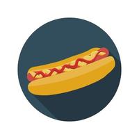 Flat Design Concept Hot Dog Vector Illustration With Long Shadow.