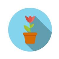 Flat Design Concept Flower in Pot With Long Shadow. vector