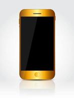 New Realistic Gold Mobile Phone With Black Screen. vector