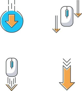 ratón de computadora y puntas de flecha rgb conjunto de iconos de colores vector