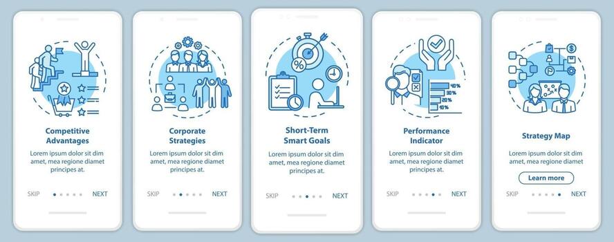 Competitiveness onboarding mobile app page screen with concepts vector
