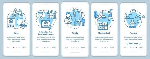 Self-development onboarding mobile app page screen with concepts vector