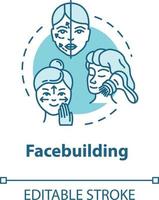Facebuilding, masaje, concepto de cosmetología icono vector