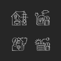 Electrical energy purchase chalk white icons set vector