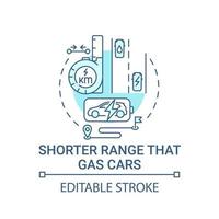 ev rango más corto que el icono del concepto de coche de gasolina. vector