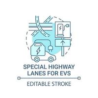 ev icono de concepto de carriles de autopista especiales. vector