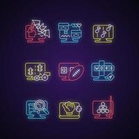 Online simulators neon light icons set vector