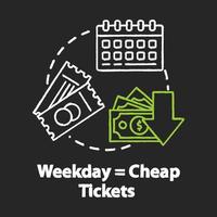 Weekday equals cheap tickets chalk RGB color concept icon vector