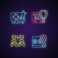 Cooperative games neon light icons set vector