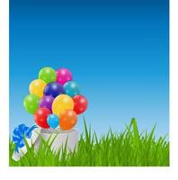 Glossy Balloons on Drass Field Vector Illustration