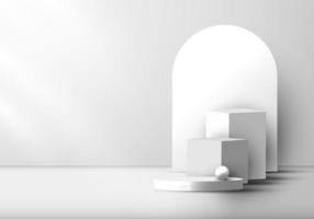 3D realistic white and gray geometric pedestal podium backdrop vector