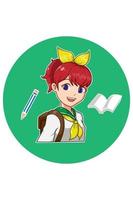 Red hair school girl cartoon illustration vector