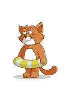 Cat with buoy cartoon illustration vector