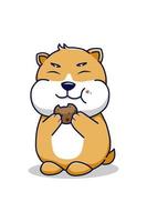 Hamster eating biscuit cartoon illustration vector