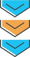 Scrolling down arrows button blue and orange RGB color icon vector