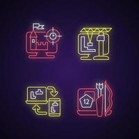 Online playing neon light icons set vector