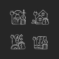 Electrical power cost chalk white icons set on dark background vector