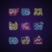 Online gameplay neon light icons set vector